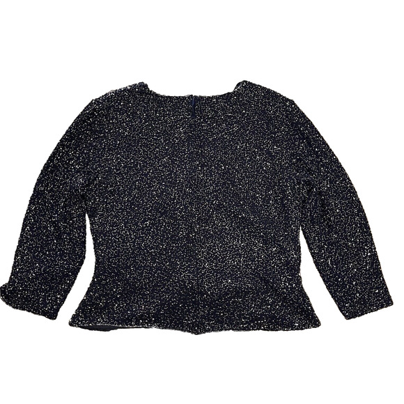 Jkara Beaded Black Gold Formal Blouse Evening Party Top Zip Back VNeck Womens 12 - Picture 8 of 16